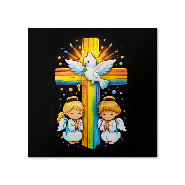 Rainbow Cross Angels And Dove | Christian Matte Posters | Gift for Kids
