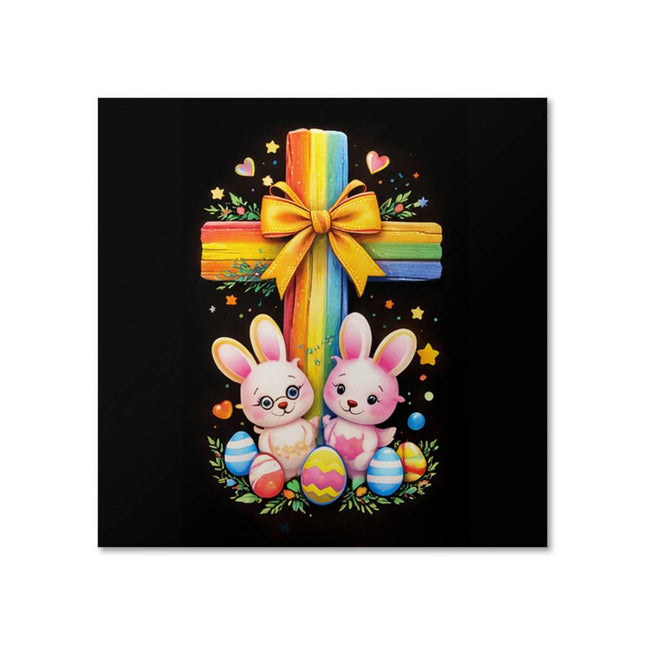 Rainbow Cross Bunnies | Christian Matte Posters | Gift for Kids