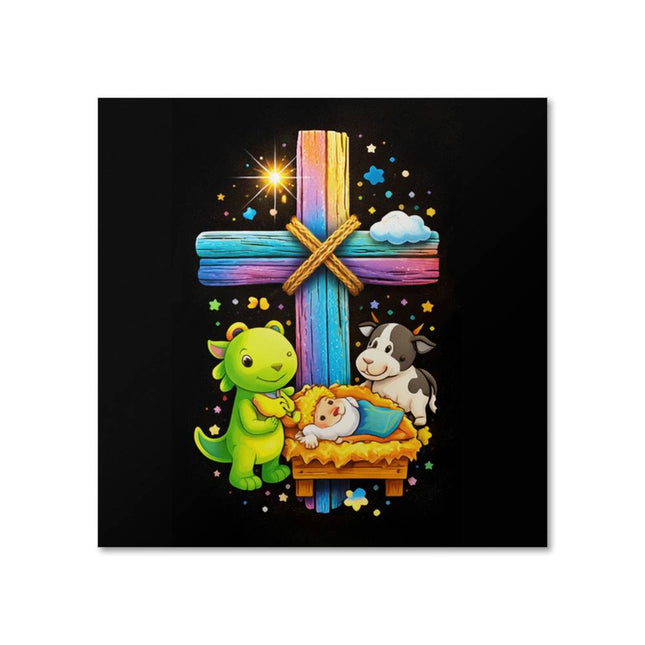 Rainbow Cross Frog And Cow | Christian Matte Posters | Gift for Kids