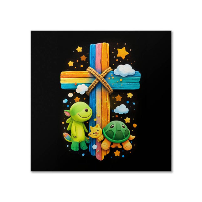 Rainbow Cross Turtle | Christian Matte Posters | Gift for Kids