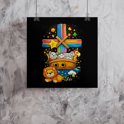 Rainbow Cross Noahs Ark | Christian Matte Posters | Gift for Kids