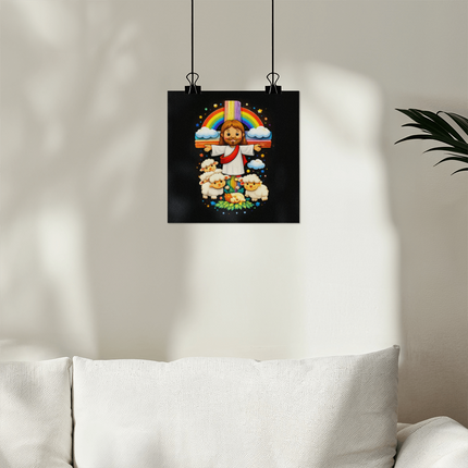 Jesus And Little Lambs | Christian Matte Posters | Gift for Kids
