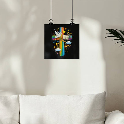 Rainbow Cross Open Bible | Christian Matte Posters | Gift for Kids