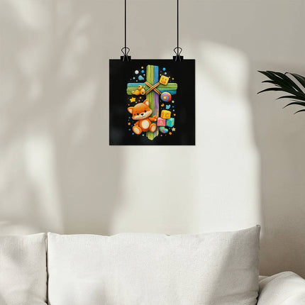 Rainbow Cross Little Fox | Christian Matte Posters | Gift for Kids
