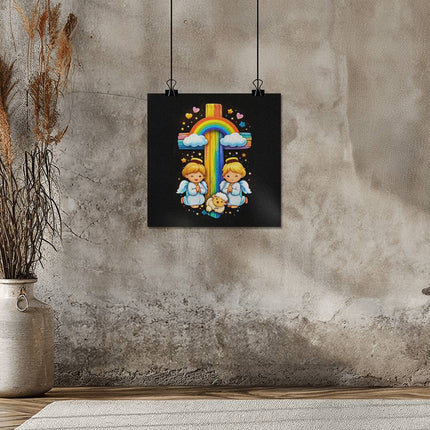 Rainbow Cross Cherub Angels | Christian Matte Posters | Gift for Kids