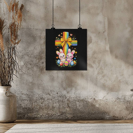 Rainbow Cross Bunnies | Christian Matte Posters | Gift for Kids