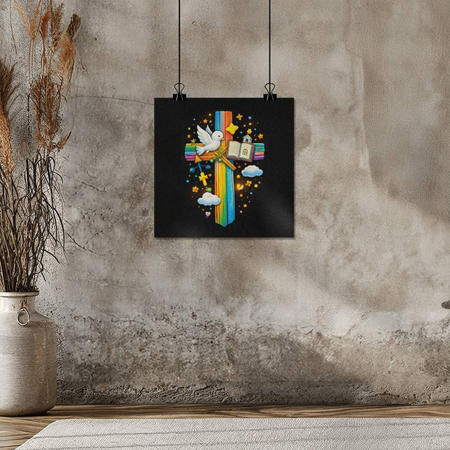Rainbow Cross Open Bible | Christian Matte Posters | Gift for Kids