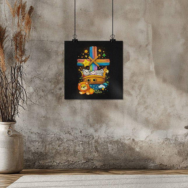 Rainbow Cross Noahs Ark | Christian Matte Posters | Gift for Kids