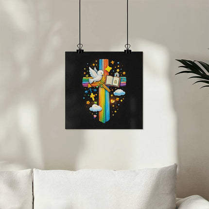 Rainbow Cross Open Bible | Christian Matte Posters | Gift for Kids
