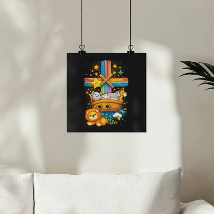 Rainbow Cross Noahs Ark | Christian Matte Posters | Gift for Kids