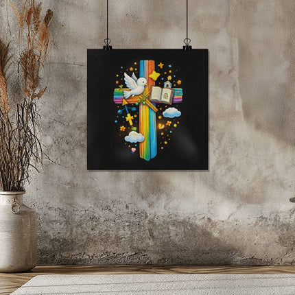 Rainbow Cross Open Bible | Christian Matte Posters | Gift for Kids