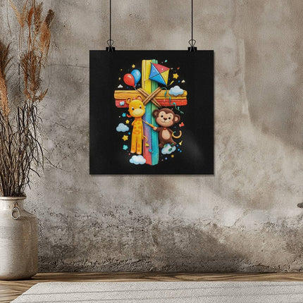 Rainbow Cross Jungle Animals | Christian Matte Posters | Gift for Kids