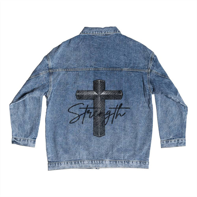 Strength Cross Denim Jacket – Christian Gift for Men