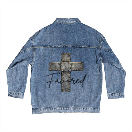 Favored Cross Denim Jacket – Christian Gift for Men