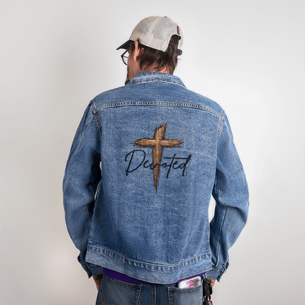 Devoted Cross Denim Jacket – Christian Gift for Men