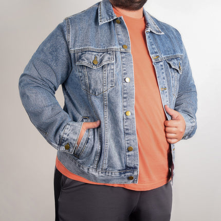 No Cap Just Cross Men’s Denim Jacket | Cross Back Print | Medium Wash
