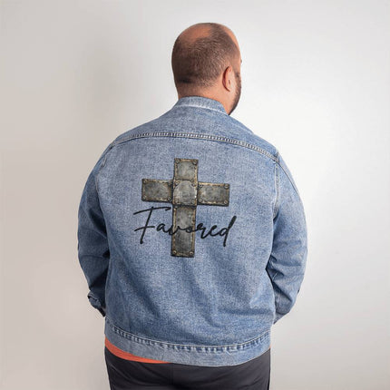 Favored Cross Denim Jacket – Christian Gift for Men