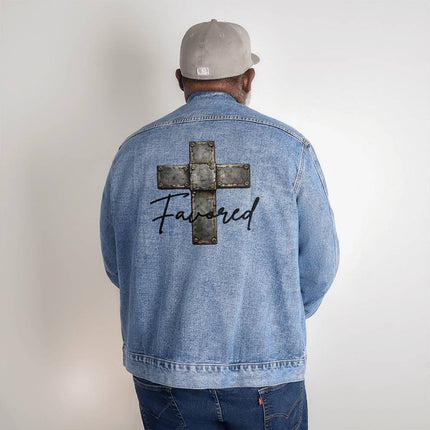 Favored Cross Denim Jacket – Christian Gift for Men