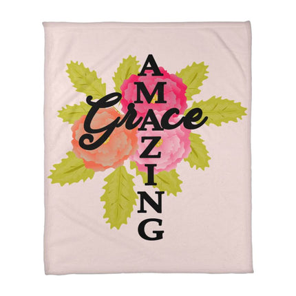 Amazing Grace Coral Fleece Blanket | Floral Faith Design | Cozy Christian Throw