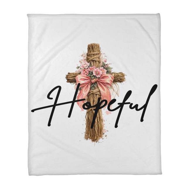 Hopeful Flower Cross Christian Fleece Blanket | Mother's Day Gift for Mom | Faith Gift