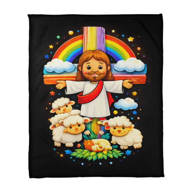 Jesus With the Sheep Coral Fleece Blanket – Christian Gift for Kids