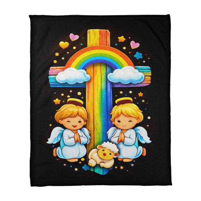 Angels & Lamb Coral Fleece Blanket – Christian Gift for Kids