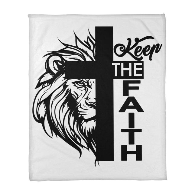 Keep The Faith Coral Fleece Blanket | Lion & Cross | Cozy Christian Throw