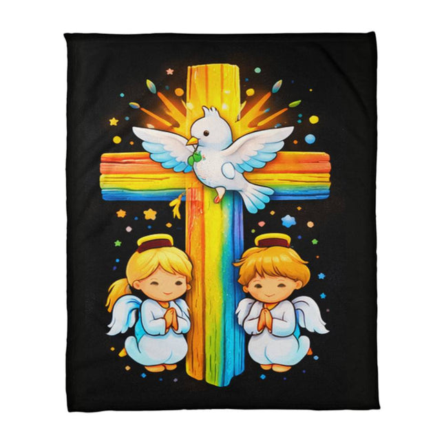 Dove & Praying Angels Coral Fleece Blanket – Christian Gift for Kids