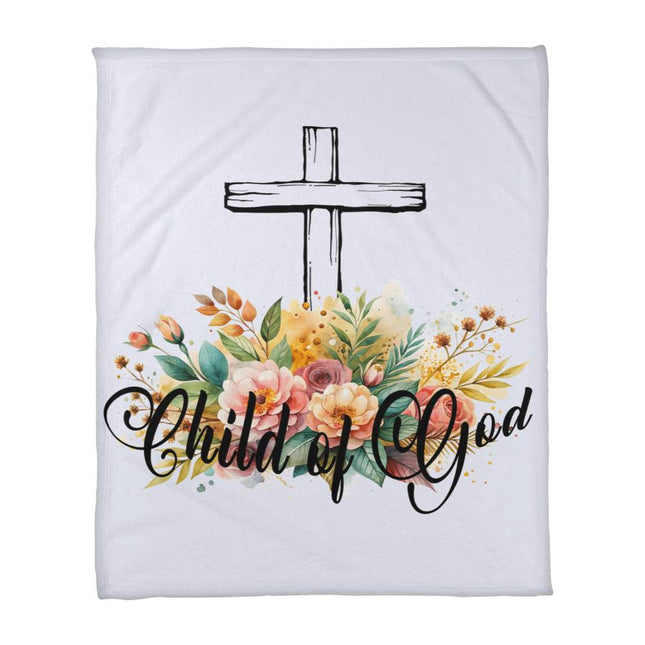 Child of God Coral Fleece Blanket | Floral Cross | Cozy Christian Throw