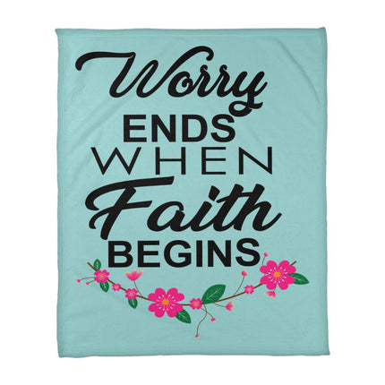 Worry Ends When Faith Begins Coral Fleece Blanket | Mint Floral | Cozy Faith Throw