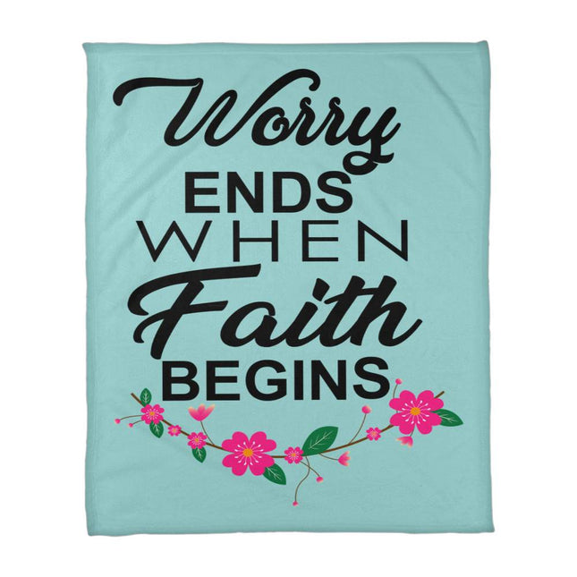 Worry Ends When Faith Begins Coral Fleece Blanket | Mint Floral | Cozy Faith Throw