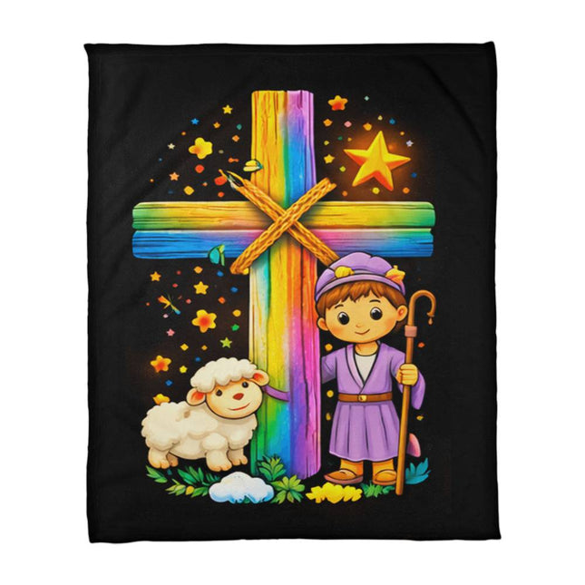 Little Shepherd & Lamb Coral Fleece Blanket – Christian Gift for Kids