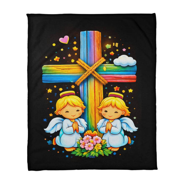 Praying Angels Coral Fleece Blanket – Christian Gift for Kids