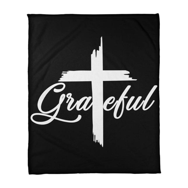 Grateful Coral Fleece Blanket | White Cross on Black | Cozy Christian Throw