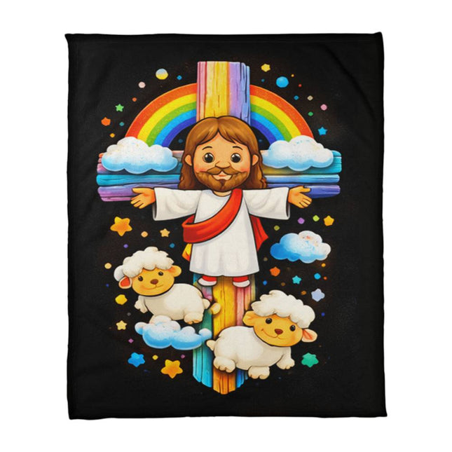 Jesus & Little Lambs Coral Fleece Blanket – Christian Gift for Kids