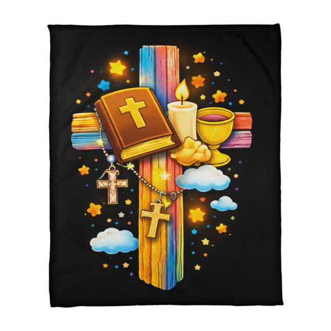 Holy Bible & Chalice Coral Fleece Blanket – Christian Gift for Kids