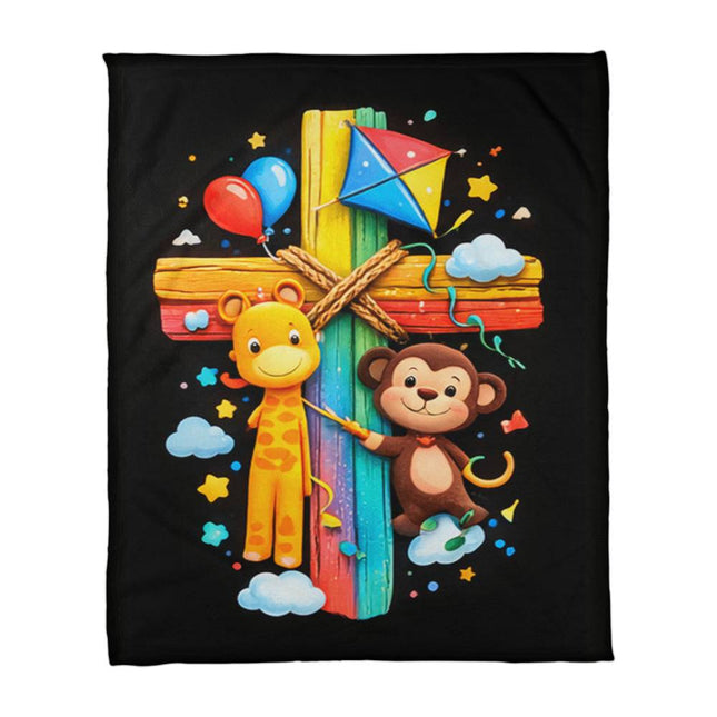 Giraffe & Monkey Coral Fleece Blanket – Christian Gift for Kids