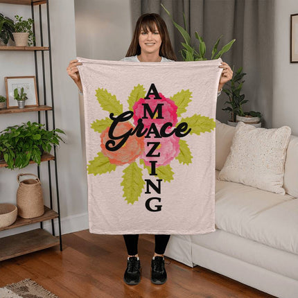 Amazing Grace Coral Fleece Blanket | Floral Faith Design | Cozy Christian Throw