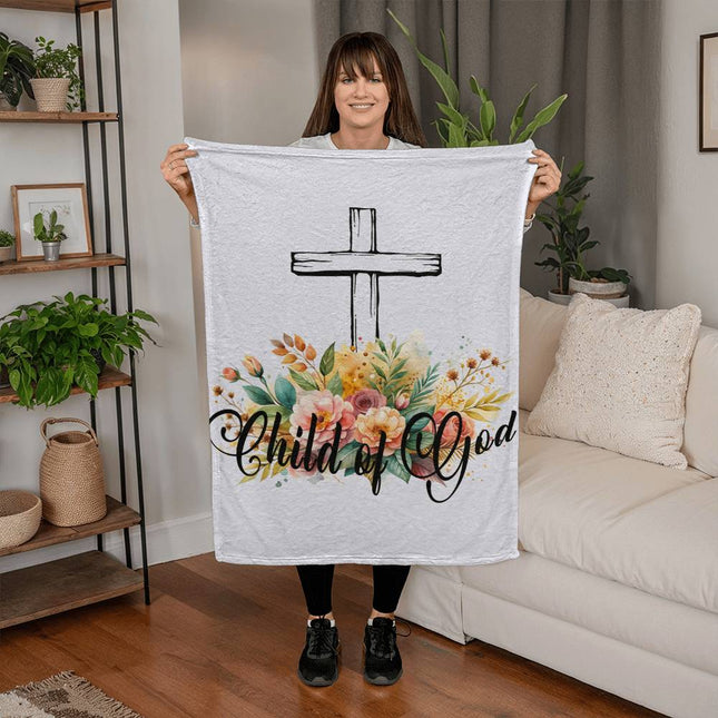 Child of God Coral Fleece Blanket | Floral Cross | Cozy Christian Throw