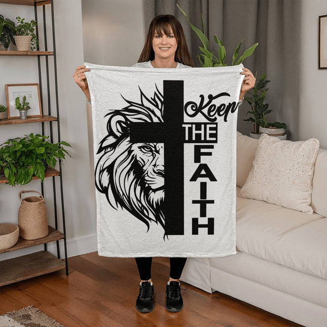 Keep The Faith Coral Fleece Blanket | Lion & Cross | Cozy Christian Throw