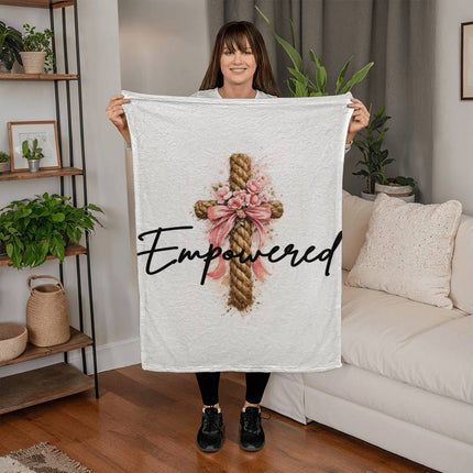 Modern Christian coral fleece & mink blanket for women — "Faith looks like her" — a faith-forward gift, ready to give