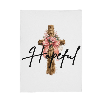 Hopeful Flower Cross Christian Fleece Blanket | Mother's Day Gift for Mom | Faith Gift