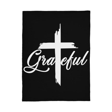 Grateful Coral Fleece Blanket | White Cross on Black | Cozy Christian Throw