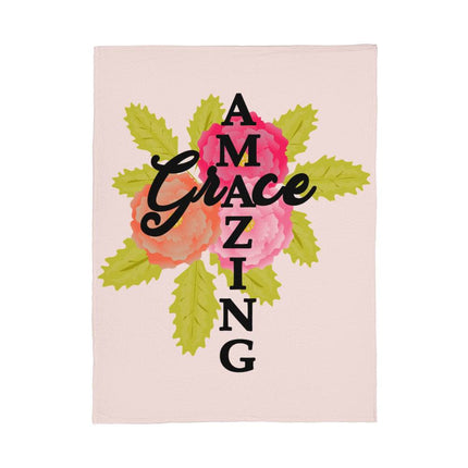 Amazing Grace Coral Fleece Blanket | Floral Faith Design | Cozy Christian Throw