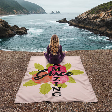 Amazing Grace Coral Fleece Blanket | Floral Faith Design | Cozy Christian Throw