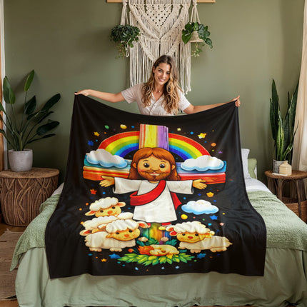 Jesus with Sheep's - Coral Fleece Blanket -Christian Gifts for Kids