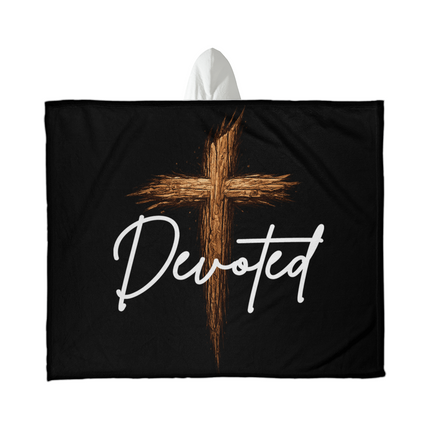 Cross Devoted - Hooded Sherpa Fleece Blanket - Gift for Men