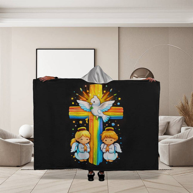 Rainbow Cross Angels And Dove | Christian Sherpa | Gift for Kids