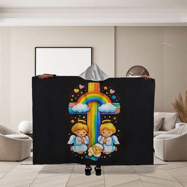 Rainbow Cross Cherub Angels | Christian Sherpa | Gift for Kids