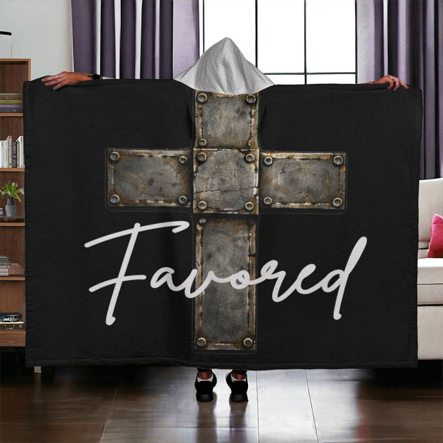 Favored Cross Hooded Sherpa Blanket – Christian Gift for Men
